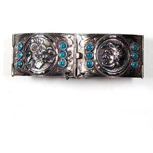 Signed Aztec Mexican Bracelet Silver and turquoise